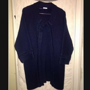 Phase 3 navy blue sweater cardigan with metal link piping one size